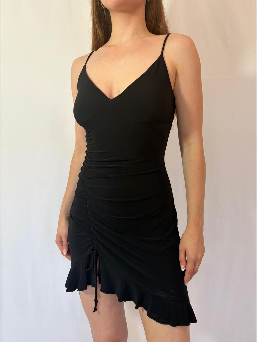 Black Slinky Ruched Y2K Fairy Dark Feminine Party Dress